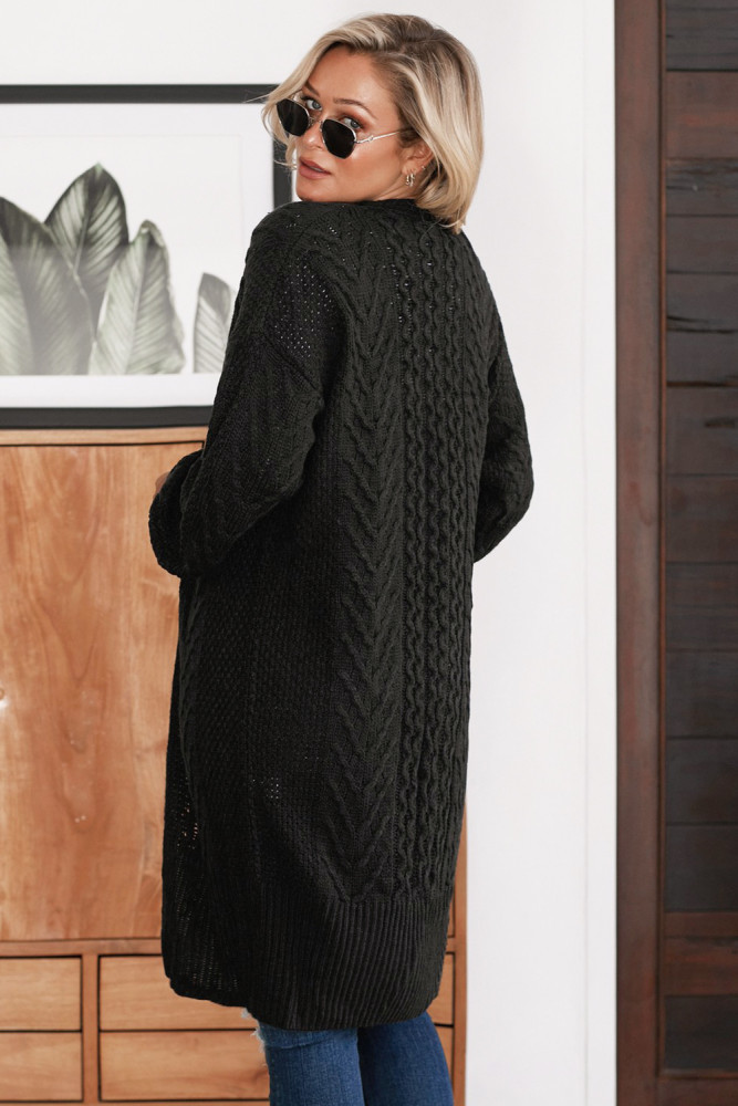 Black Long Front Open Cardigan
