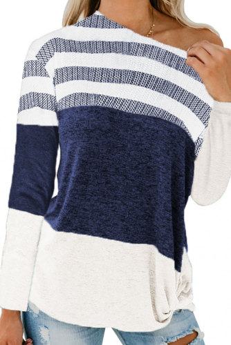 White Color Block Striped Knit Top