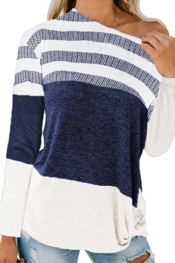 White Color Block Striped Knit Top