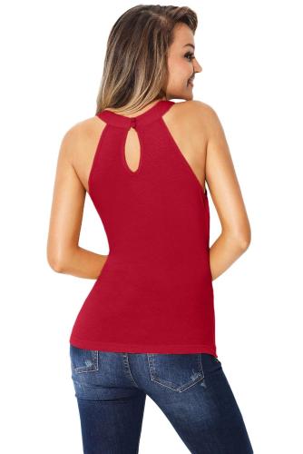 Red Cutout Halter Racerback Tank Top