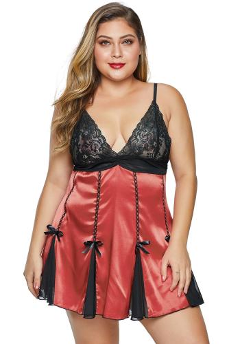 Orange Lace Cup Satin Tulle Plus Size Babydoll with Bowknot