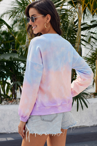 Multicolour Color Block Tie Dye Pullover Sweatshirt