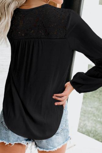 Black Hi-lo Hemline Lace Blouse