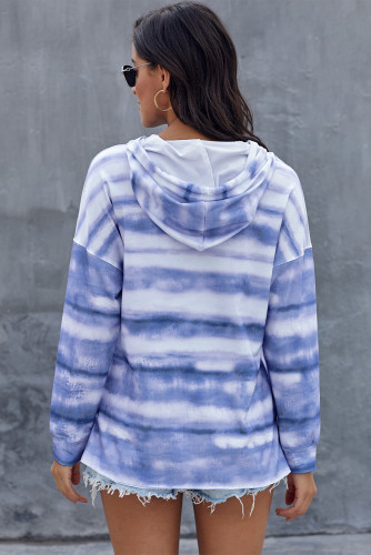 Sky Blue Tie Dye Long Sleeve Drawstring Hoodie
