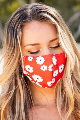 Red Floral Print Washable Outdoor Protection Face Mask