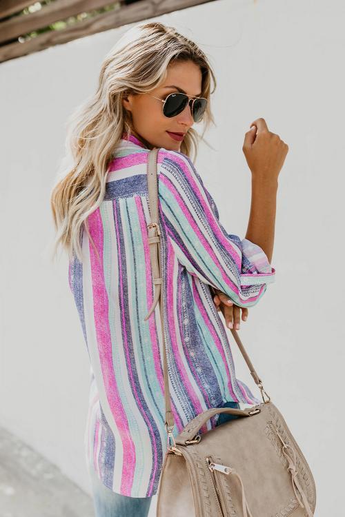Rose Sweet Enough Striped Button Down Top
