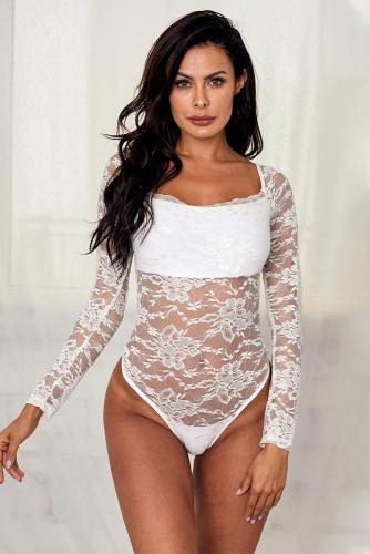 White Long Sleeve Lace Bodysuit