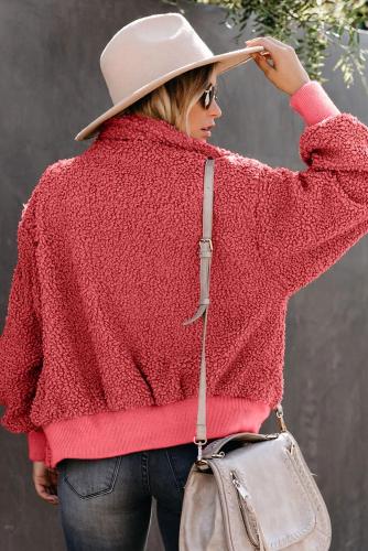 Red Cool For The Winter Pocketed Teddy Jacket