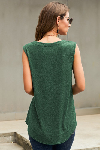 Green Tank Top with Leopard Patch Detail