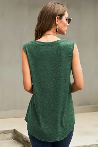Green Tank Top with Leopard Patch Detail