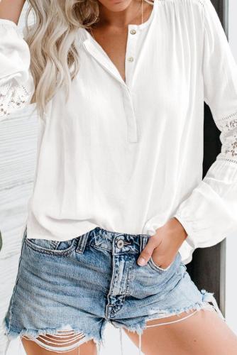 White Hi-lo Hemline Lace Blouse