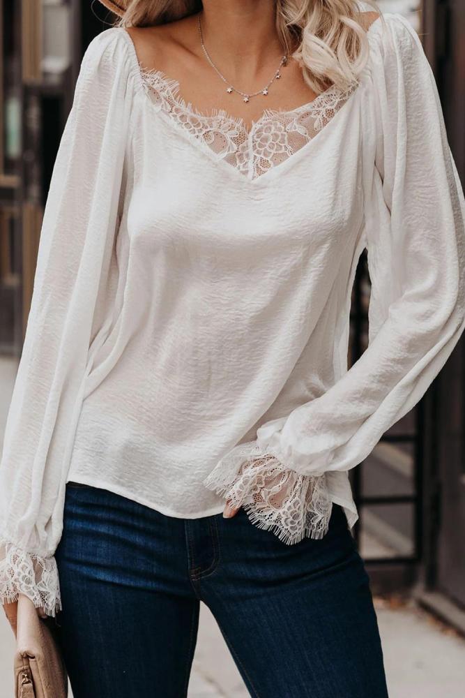 White Satin Lace Blouse
