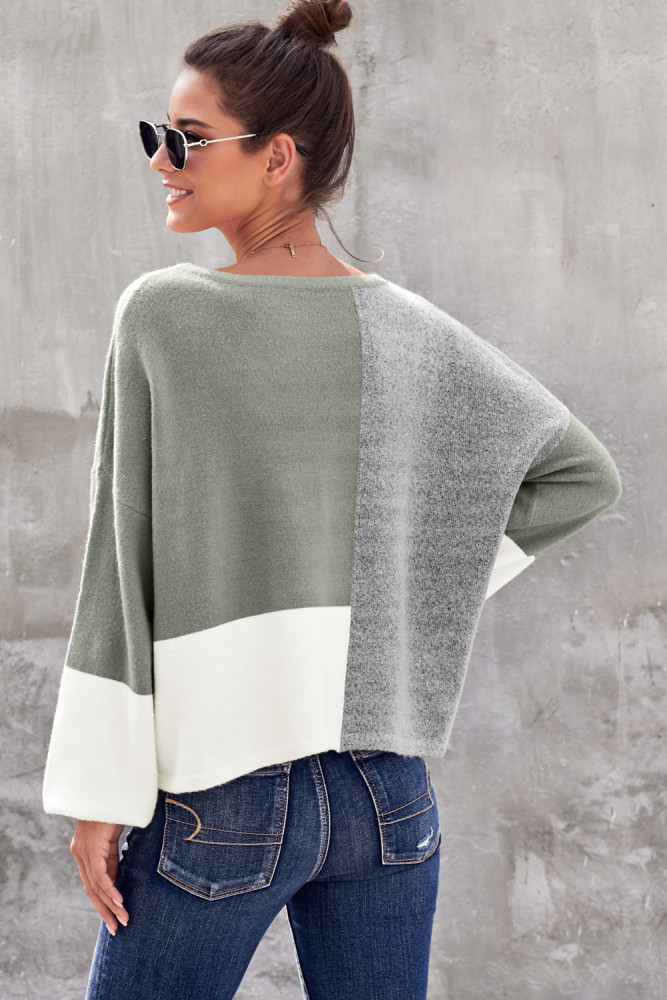 Gray Color Block Sweater