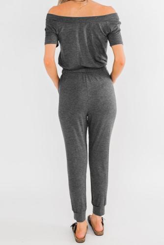 Gray Living My Life Drawstring Jogger Jumpsuit