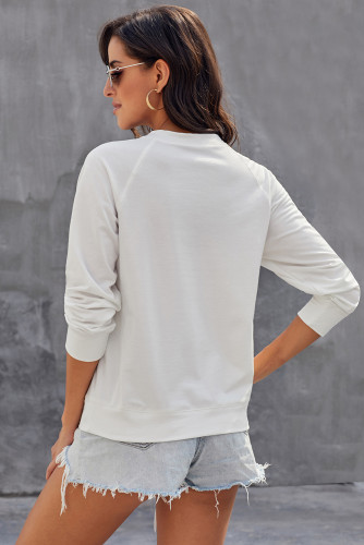 White Letter Print Long Sleeve Pullover Casual Sweatshirt