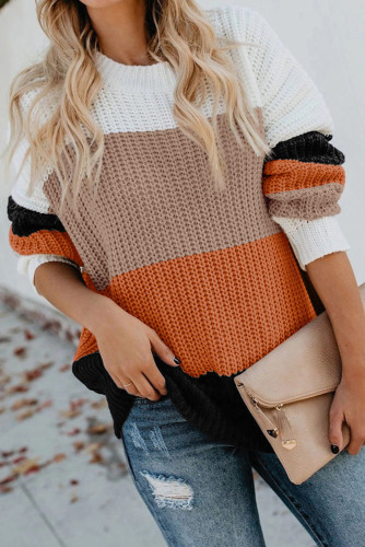 Orange Casual Colorblock Sweater