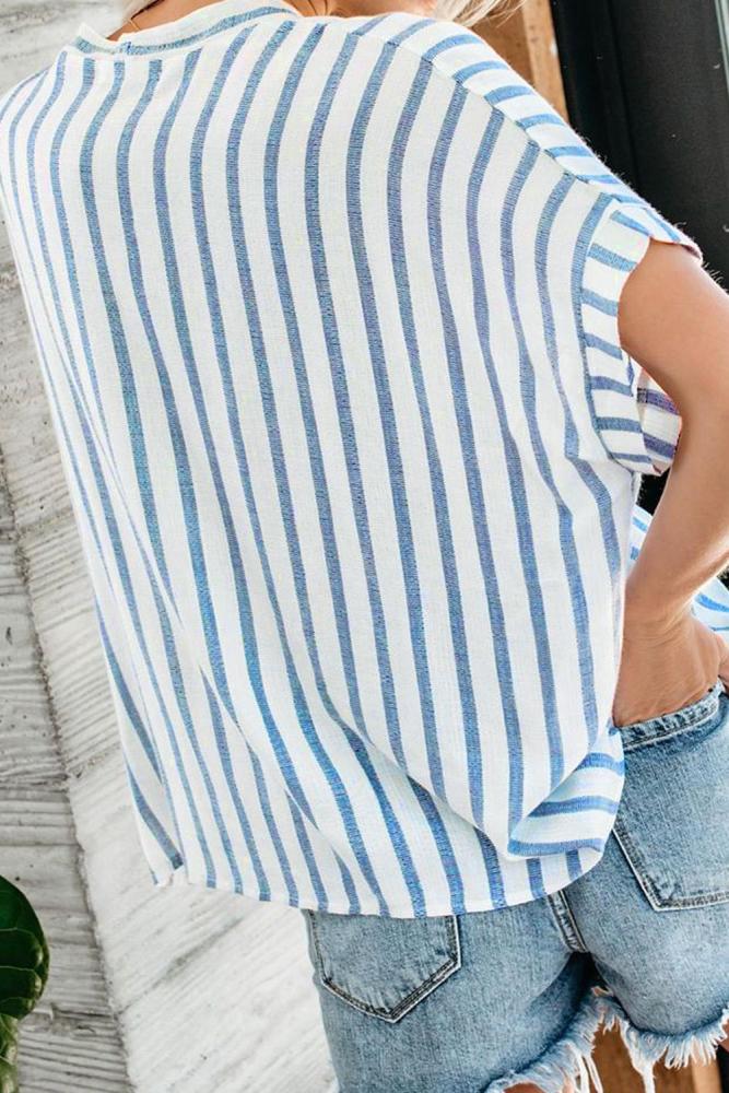 Sky Blue Windows Down Striped Cotton Top