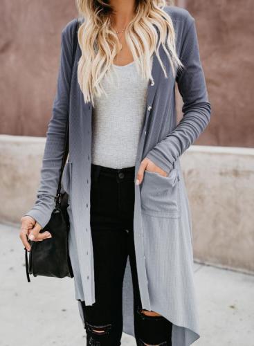 Gray Ombre Button Down Pocketed High Low Cardigan