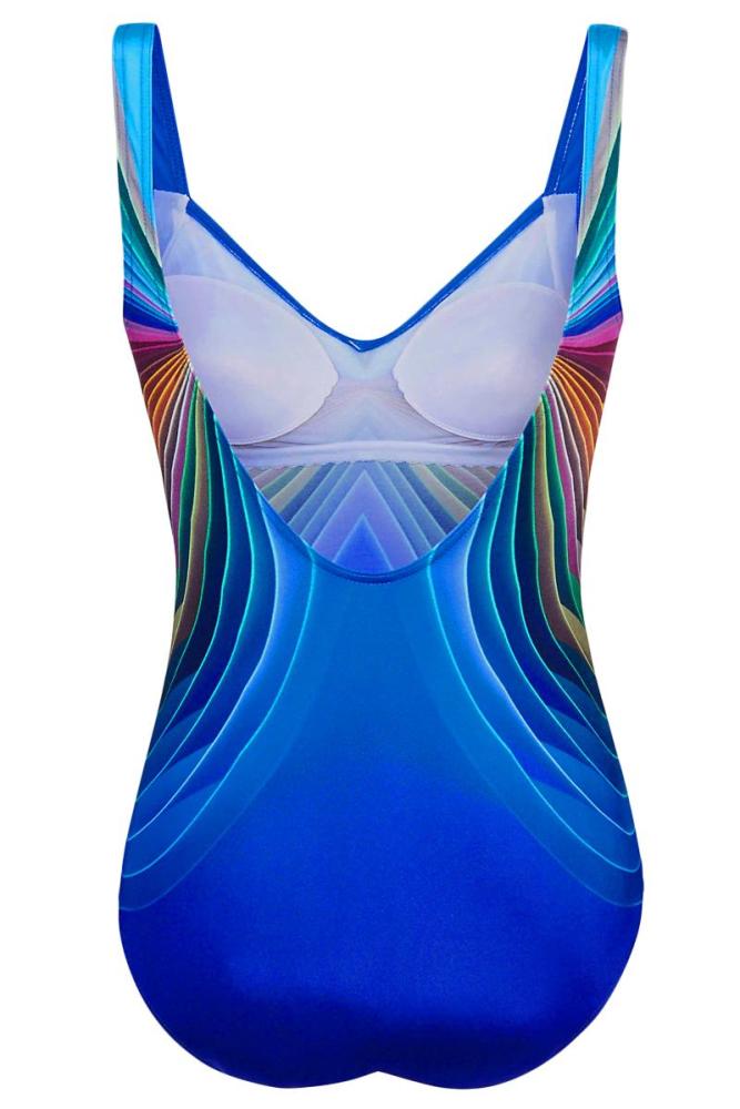 Blue 3D Pattern Sport Maillot Swimsuit