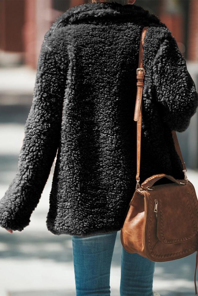 Black Iconic Pocketed Sherpa Jacket
