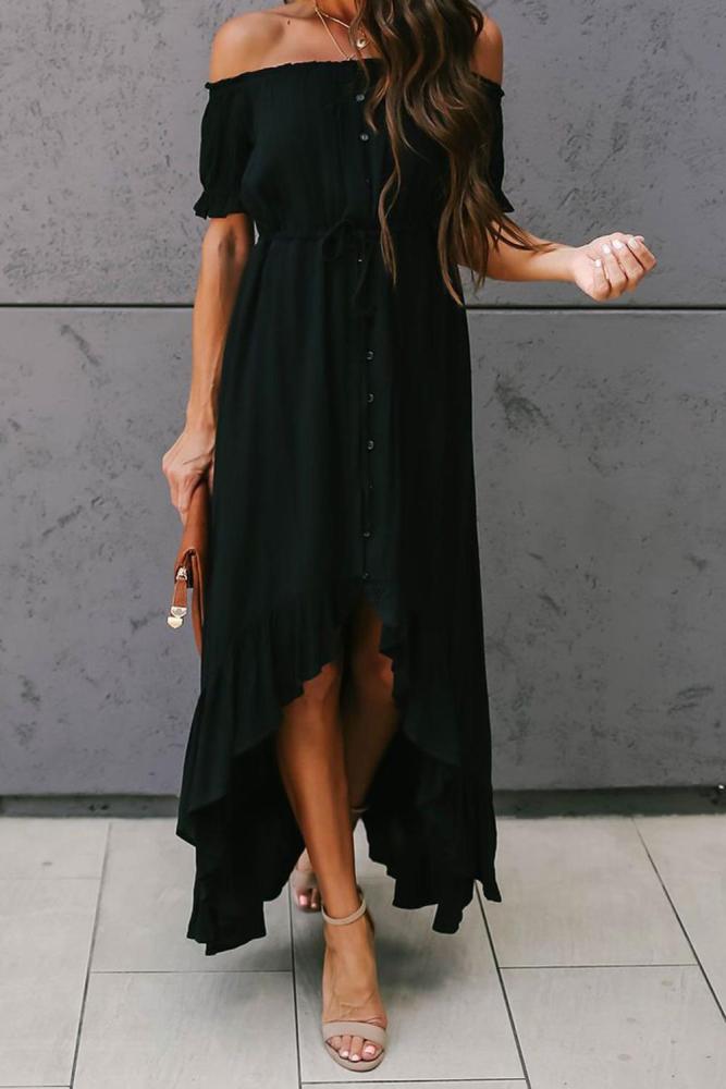 Black Glaze High Low Off The Shoulder Maxi Dress