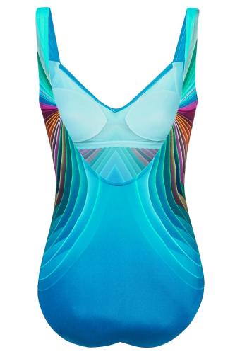 Sky Blue 3D Pattern Sport Maillot Swimsuit