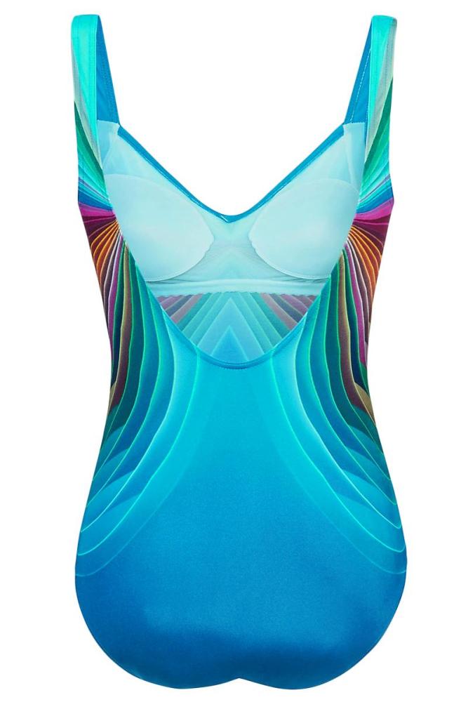 Sky Blue 3D Pattern Sport Maillot Swimsuit