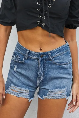 Light Blue Wash Heartbreaker Distressed Denim Shorts