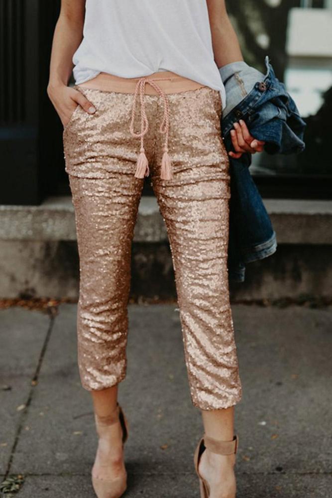Sequined Tassel Pants