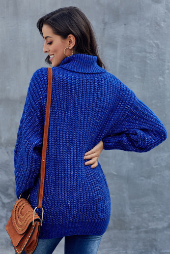 Blue Chunky Turtleneck Sweater