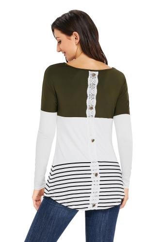 Green Color Block Floral Patchwork Long Sleeve Blouse Top