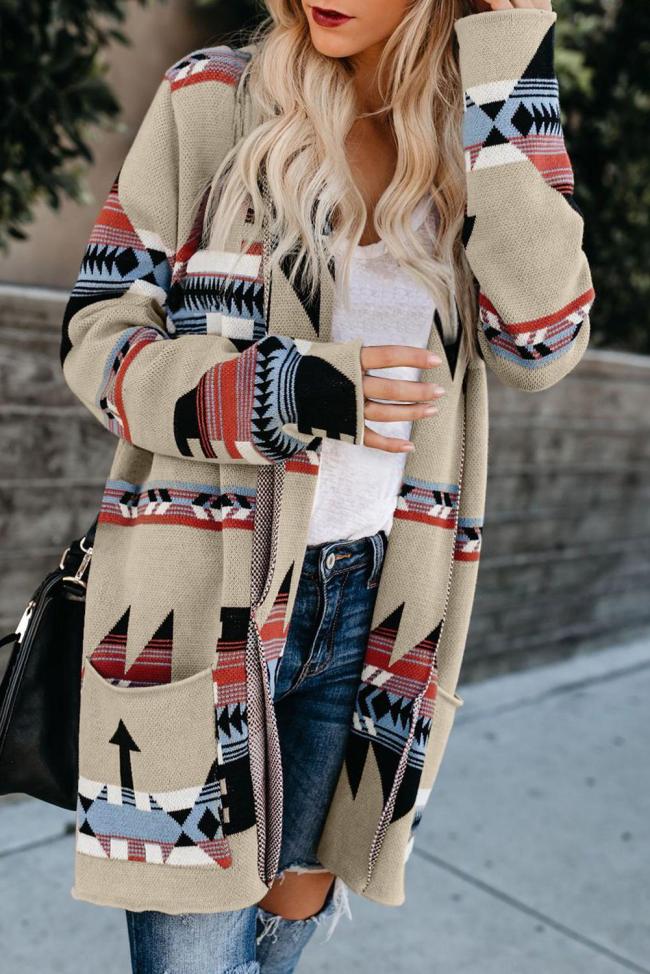 Winding Road Cotton Tribal Pocketed Cardigan