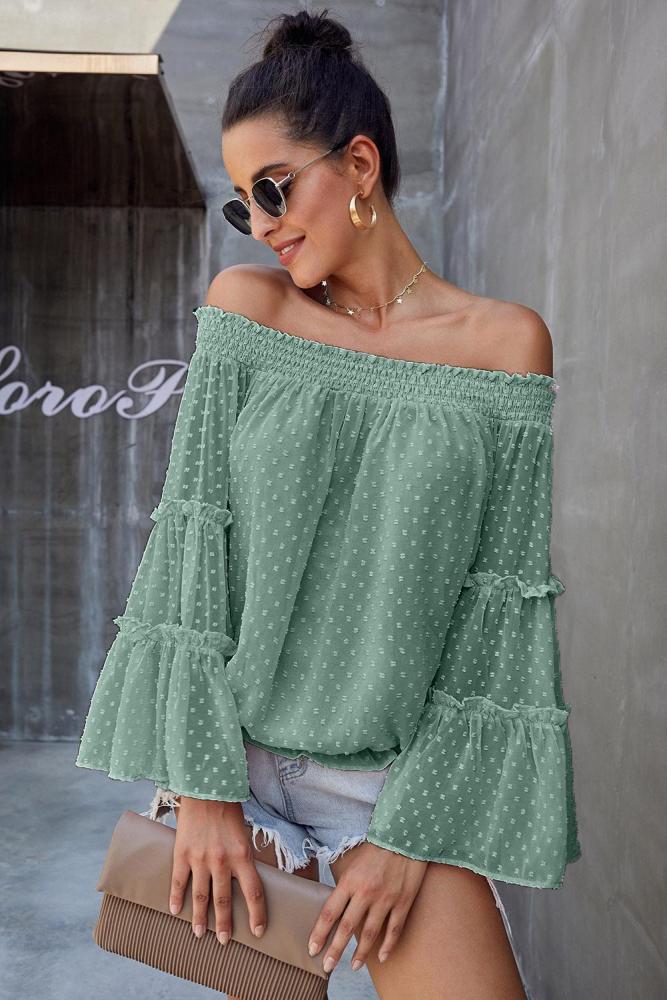Green Swiss Dot Off The Shoulder Top