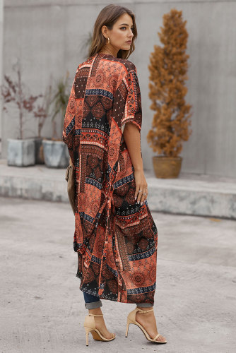 Orange Bohemian Style Tie Kimono