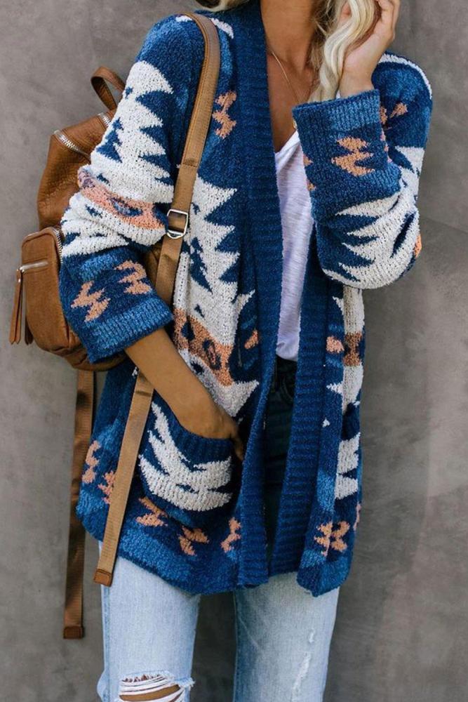 Blue Moraga Pocketed Aztec Cardigan