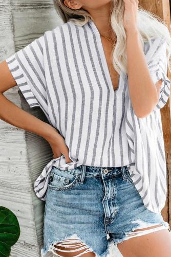 Gray Windows Down Striped Cotton Top