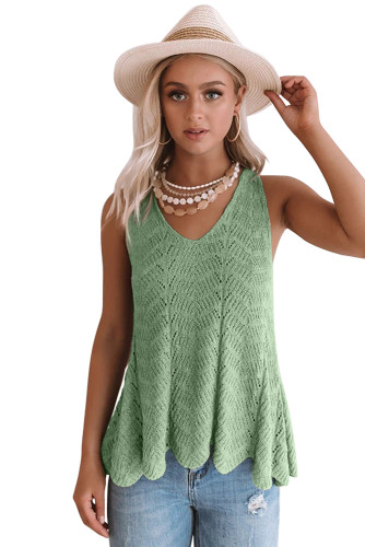 Green Flowy Scalloped Hemline Knit Tank Top