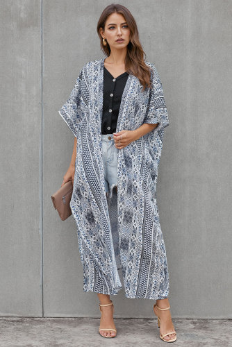 White Black Bohemian Style Tie Kimono