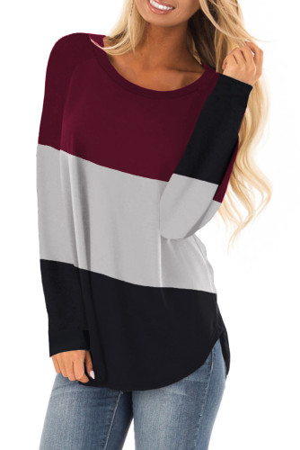 Red Long Sleeve Colorblock Top
