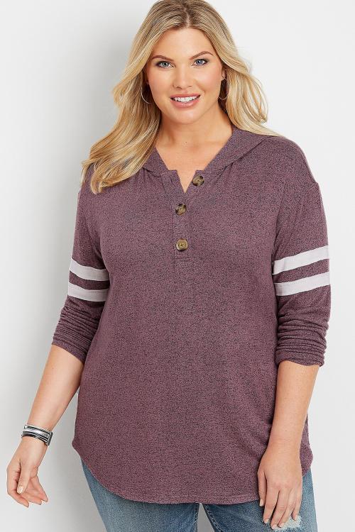 Purple Plus Size Long Sleeve Pullover Hoodie