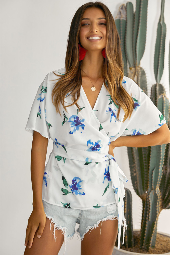 White Mosaic Printed Wrap Tunic Top