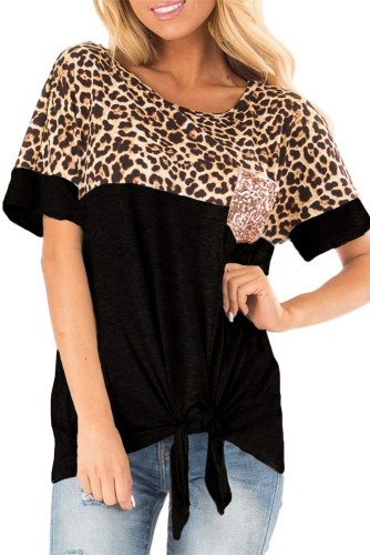 Black Leopard Patchwork Knot Shirt