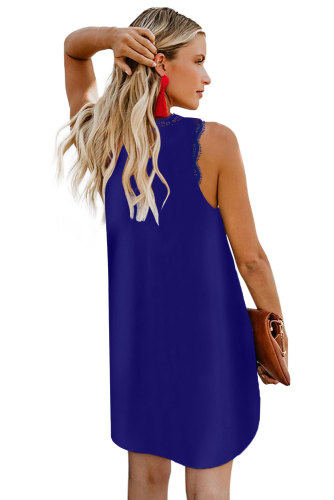 Blue Eyelash V Neck Sleeveless Shift Mini Dress