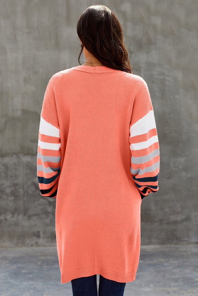 Orange Striped Sleeve Cardigan