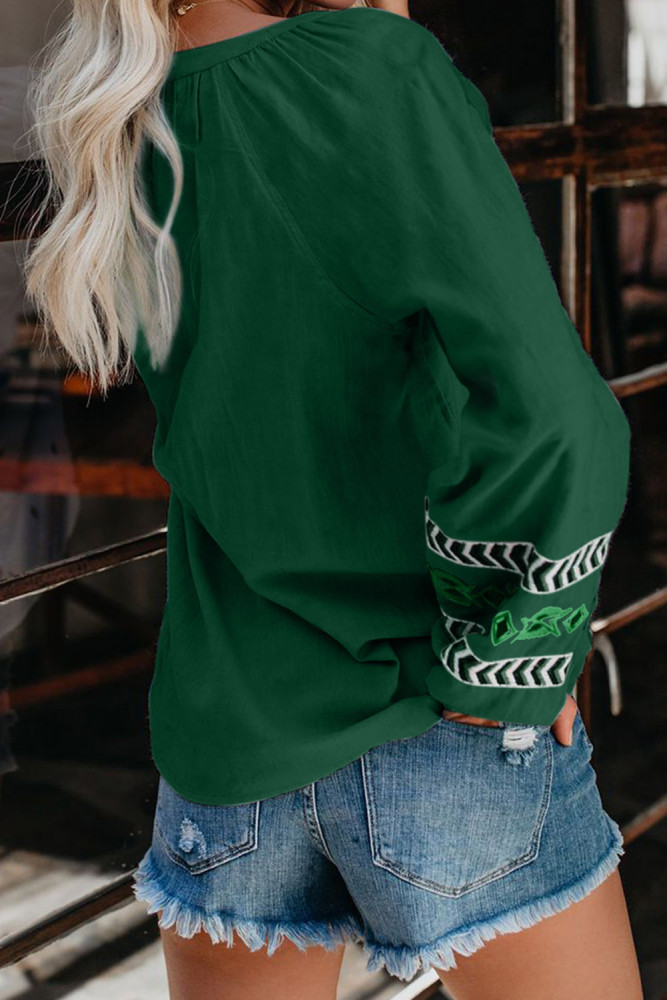 Green Istanbul Cotton Embroidered Peasant Blouse
