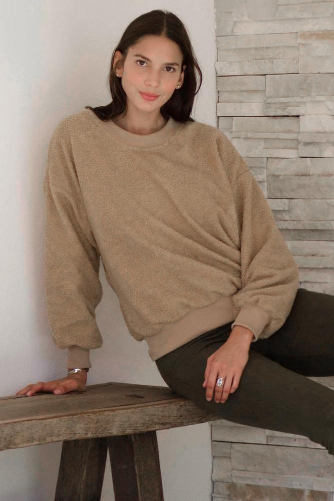 Khaki Terry Thread Cashmere Sweatshirt