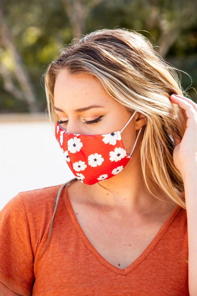 Red Floral Print Washable Outdoor Protection Face Mask