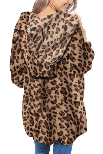 Leopard Soft Fleece Hooded Open Front Coat