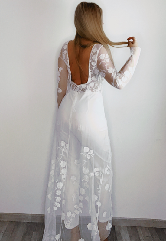 White Perspective Lace Long Tail Party Jumpsuit
