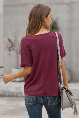 Burgundy Plain Short Sleeve Twist Tee
